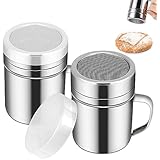 2 Pcs Powdered Sugar Shaker Duster with Handle, Stainless Steel Fine Mesh Shaker Powder Cans with Plastic Lid, Sifter Dredge Shaker for Powder Sugar Cinnamon Cocoa Pepper Coffee Flour