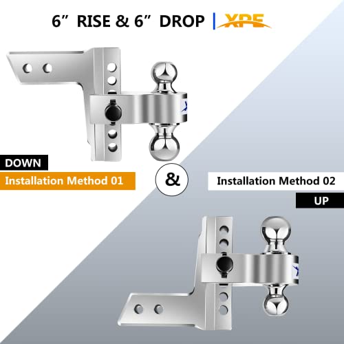 Xpe Adjustable Trailer Hitch Fits 2.5" Receiver,6 Drop/Rise Chrome Plated Steel Tow Balls(2" X 2-5/16"), Heavy Duty Ball Mount - 18,500 Gtw With Trailer Locks,Silver X-312506 #TOP4