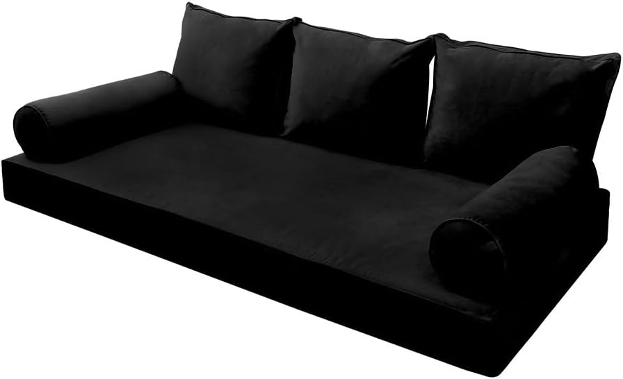 Prolinemax Style V3 Twin Size Pipe Trim Velvet Indoor Daybed Mattress Bolster Pillow Complete Set AD374