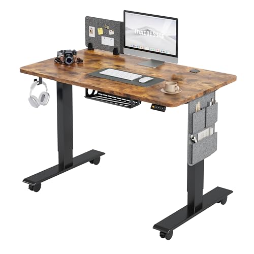Image of MAIDeSITe Electric Height Adjustable Standing Desk, 100 x 60 cm Sit Stand Desk with Cable Tray, Hook and Storage Pocketse, Stand Up Desk with Memory Controller for Home Office