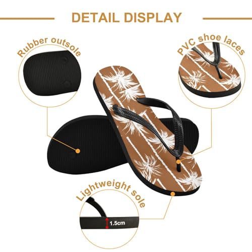 Sinestour White Palm Trees Brown Flip Flops for Beach Thong Sandals Anti-slip Lightweight Flat Slippers for Summer Travel Swim3
