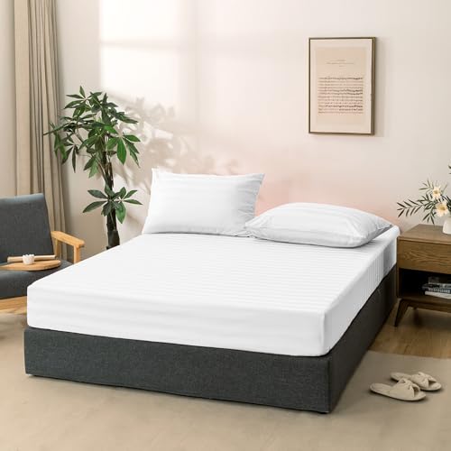 NookZuzu Twin Cotton Stripe Fitted Sheet & Pillowcase Set,2 Piece,White by NookZuzu - Used condition - Image 6