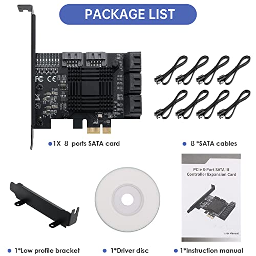 Pcie 1X Sata Card 8 Ports,With 8 Sata Cables And Low Profile Bracket,Pcie To Sata 3.0 6 Gbps Controller,Pcie To Sata Expansion Card,Sata Controller,Sata Pcie Card,Asm1064+Jmb575 Chips #TOP6