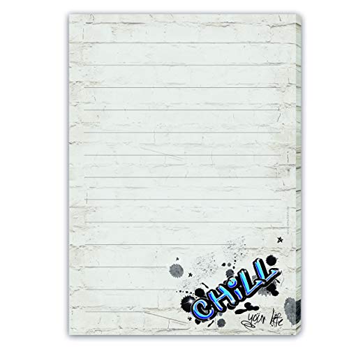 Schreibblock/Briefblock GRAFFITI DIN A5 (liniert 50 Blatt) inklusive 20 passenden Umschlägen/Briefpapier Kinder/Briefpapier Set Teens/cooles Briefpapier mit Linien
