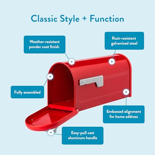 Image of Architectural Mailboxes Chadwick Post Mount Mailbox, Red, Medium | Galvanized steel build for outside with weather-resistant build and rust-resistant powder-coat finish. USPS approved.