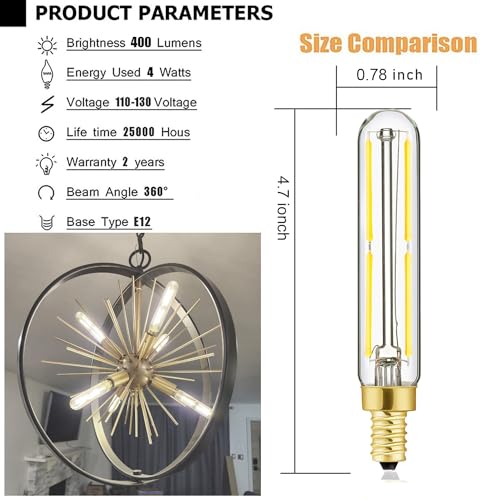 Leools Dimmable T6 LED Bulbs, 4W E12 Edison Light Bulbs Neutral White 4000K,400lm, 40W Candelabra Incandescent Bulbs Equivalent Vintage LED Filament Edison Candle Bulb with Decorative, 6Pack. by Leools - Image 3
