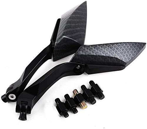 Auped Pair Retroviseurs miroir pour Moto Scooter bande roulement vis 8mm 10mm design carreau carboné rotation ajustable Cover