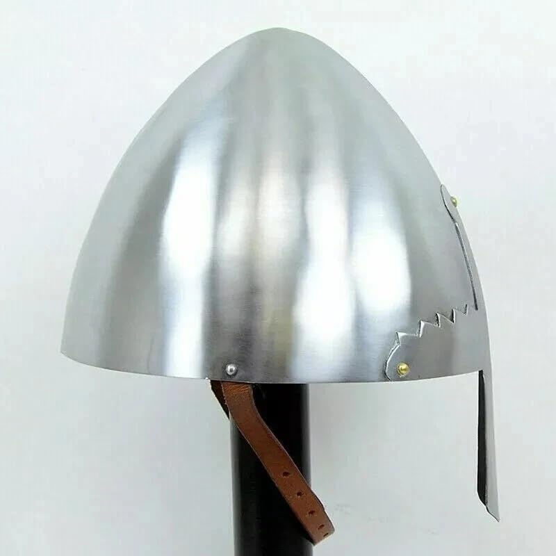 Medieval Knight Nasal Helmet Steel Battle Ready Armor | Steel & Brass Construction, Leather Chin Strap, Adult Unisex, Wipe Clean Care, Costume Party Use