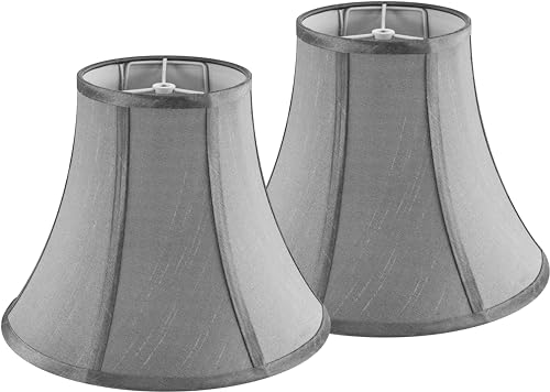 JERHOUS Pewter Gray Bell Lamp Shades Set of 2 Medium LampShade 6.7``Top x 13``Bottom x 10``High(Spider) Traditional Lamp shades for Table & Bedside Lamp - Hand Crafted Shade Replacement