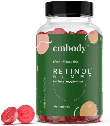 Embody Multivitamin Retinol Gummy - 60 Count, Strawberry Flavor - Vitamin A Supplement for Anti-Aging, Acne, and Clear Skin - Glowing and Youthful Hair, Skin and Nails - Biotin, Vitamin C, B12, Zinc