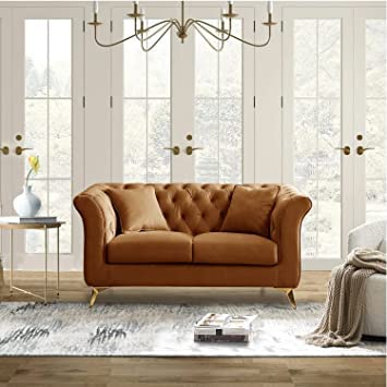 Image of Luxury Velvet 2 Seater Chaise Lounge Sofa - Tufted Chesterfield Modern Couch with Button Tufted Back Elegant Lounge Couch for Living Room, Bedroom, Office