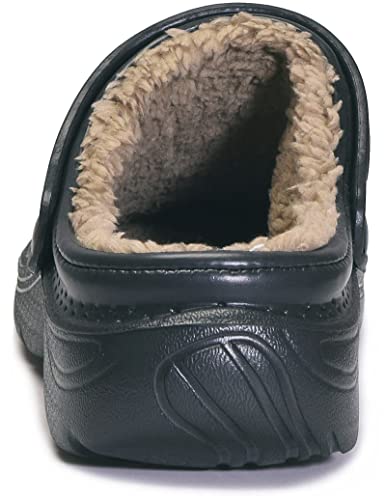 Mens Womens Fur Lined Clogs Winter House Slippers Waterproof Garden Shoes Slip On Home Slipper Non-Slip Mules Shoes Black,6.5 Women/5 Men,Label Size 37 #TOP2