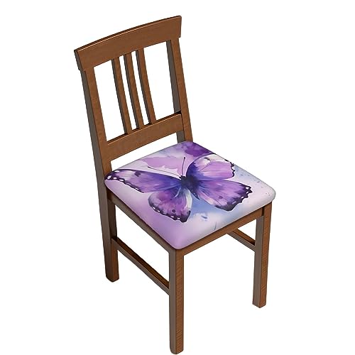SHIRMDIY 2 Pcs Removable Chair Seat Covers for Dining Room, Purple Butterfly Stretchable Office Kitchen Chair Slipcovers Cushion Protector Watercolor Furniture Decor, 16.9x16.9 Inches