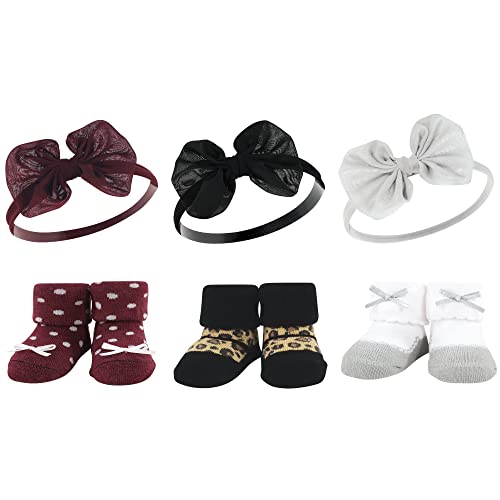 Hudson Baby Infant Girl Headband and Socks Giftset, Burgundy Leopard, One Size