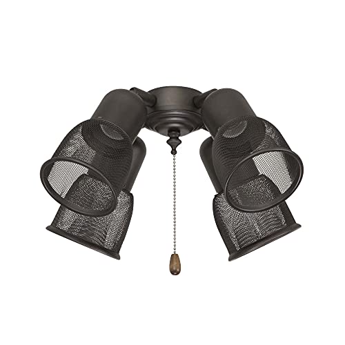 kathy ireland HOME Four Spot Mesh Light Kit for Ceiling Fans | LED Lighting Fixture with 4 Arms, A19 Medium Base Bulbs, and Pull Chain | Dimmable, Oil Rubbed Bronze