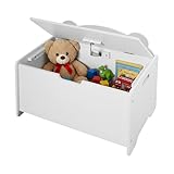 Relaxdays Spielzeugtruhe Bären-Design, Spielzeugkiste mit Deckel, HBT 48x60x38 cm, Kinderzimmer, Spielzeugbox, MDF, weiß