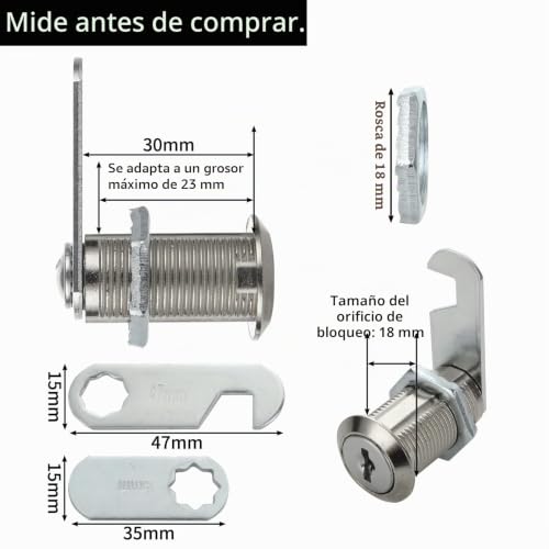 Miniatura 2 de Senenqu 10 Piezas Cerradura Buzon Universal 30 Mm, Cerradura Taquilla De Zinc Para Armario Con Llave, Bombin Buzon Con 20 Llaves Y Placas 47 35 Mm Para Cajón, Mueble Y Buzón