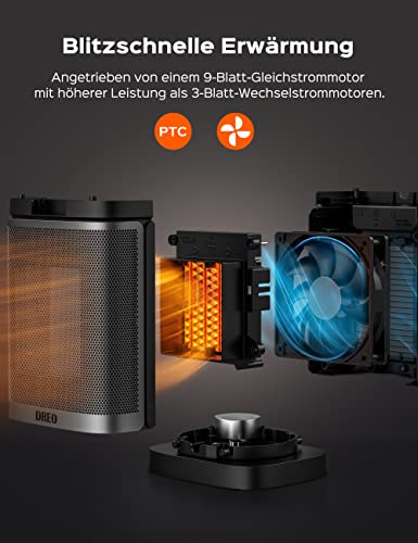 Dreo Elektrische Kachel Atom One, 70° oscillerende, Elektrische Keramische Verwarming met Thermostaat, Timer, Afstandsbediening, Oververhittings- en kantelbeveiliging, Energiebesparende ECO-modus - Afbeelding 4