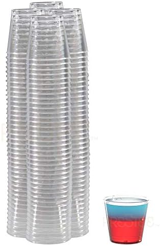 100 Clear Plastic Shot Glasses Bulk, 1oz. - Mini Glass, Small Cup, Shot Glass, Small Plastic Cups - Party Pack, Kitchen Supplies - Disposable & Reusable Container for Birthday, Parties, & Events