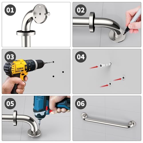2 Pack 24 Inch Shower Grab Bar, ZUEXT Chrome Stainless Steel Bathroom Grab Bar Handle, Bathroom Shower Balance Bar, Safety Hand Rail Support, Handicap Elderly Senior Assist Bath Handle(1.25" Diameter) by ZUEXT - Image 5