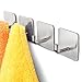 Budding Joy Adhesive Hooks Heavy Duty Stick on Wall Door Cabinet Stainless Steel Towel Coat Clothes Hooks Self Adhesive Holders for Hanging Kitchen Bathroom Home 4 Pack