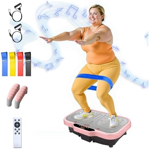 ENOWPO Vibration Plate Exercise Machine, Vibrate Fitness Platform for Weight Loss 120 Speeds Whole Body Workout Equipment with Resistance Bands Handles for Women Men Home Sport Gym-Pink Cover