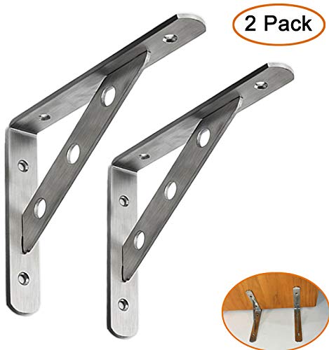 Stainless Steel Heavy Duty Shelf Bracket,Shelf Support Corner Brace Joint Right Angle Bracket,6"X4",L Shaped Wall Shelf,150X110Mm,J5201-2P,Brushed Finish 1 Pair(6 Inches) #TOP1