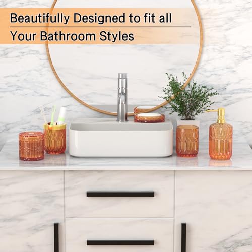 Orange Glass Bathroom Accessories Set 5 Pcs, Orange Bathroom Set, Soap Dispenser and Toothbrush Holder Set, Qtip Holder Set, Vintage Bathroom Sink Set, Cute Bathroom Decor by QIQU - Image 3