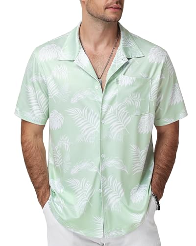 Runhit Hawaii Hemd Männer, Leichtes Sommerhemd Kurzarm mit Brusttasche und Tropischem Print, Atmungsaktiv Strandhemd für Strand Urlaub Alltag