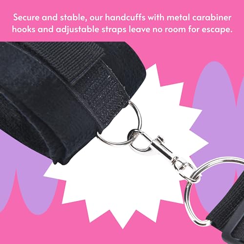Image of Sweet Vibrations Handcuff Set for Bedroom - Black Set of 4 | No Mattress Lifting | Comfortable Sex Handcuffs BDSM Bondage for Couples | Hand Cuffs for Adults, Bed Restraints