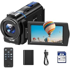 Videokamera Camcorder 4K Vlog Kamera mit 16X Digitalzoom Nachtsicht, 48MP 3" 270° drehbarer Touchscreen Webcam Vlogging Camera, Camcorder Video Camera mit 32GB SD Karte, Fülllicht, Fernbedienung
