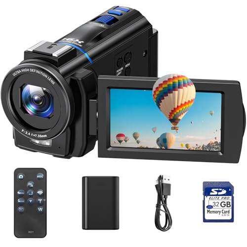 CAMWORLD 4K Video Camera Camcorder 48MP YouTube Vlogging Camera Night Vision 3” 270° Rotatable Touchscreen Podcast Camcorder Video Recorder with 32GB SD Card, Batteries, Remote Control