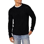 Amazon Essentials Men's Long-Sleeve 100% Cotton Fisherman Cable Crewneck Jumper, Black, L
