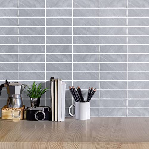 Adodecor Peel And Stick Backsplash - 10 Sheets Of 12" X 12" - 3D Adhesive Peel And Stick Tile Backsplash For Kitchen, Bathroom, Wall Tile (Light Grey, Marble) #TOP2
