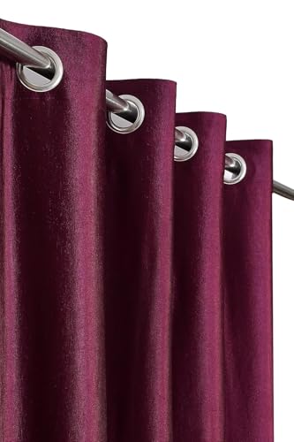 Image of Curtains 9 Feet Long for Living Room - Long Door Curtains Set 1 Pcs Panel, Solid Parda for Home Decor & Office Wine Colour 9 feet (48 x 108 Inch) - 1 Pcs