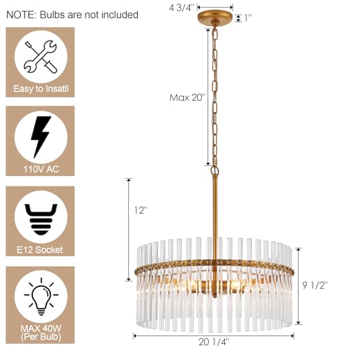 VANZARLA Glass Chandelier for Entryway, Gold Pendant Light for Hallway, Modern Hanging Light Fixture for Kitchen Island Dining Room Bedroom Foyer, Dia 20.25 Inch by VANZARLA - Used condition - Image 5
