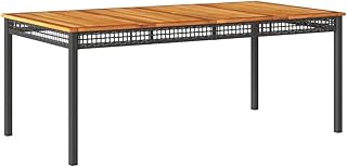 vidaxl Garden Table – Durable PE Rattan/Acacia Wood Patio Dining Furniture, Black/Brown – Ideal for Outdoor/Garden/Backyard