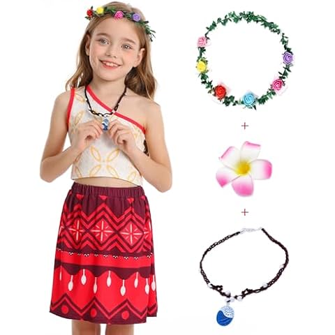 AmzBarley Girls Halloween Dress Up Outfits Princess Costume Two-Pieces Skirt Set for Little Kids Birthday Party Role Play Cosplay One Shoulder Crop Top + Skirts with Accessories Size 6(5-6Years) Cover