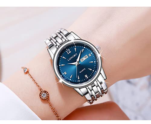 Reginald Fashion Watches For Women Hands Sapphire Stainless Steel Waterproof Quartz Dial Date Week Watches (Silver/Blue) #TOP2