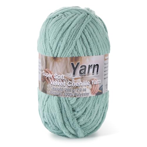 Image of Chunky Chenille Yarn for Baby Blanket Yarn for Crocheting - 7.05oz Super Soft Chenille Plush Yarn - Bulk Thick Yarns Used for Making Scarves, Blankets, Stuffed Animals, DIY Craft (Light Green)