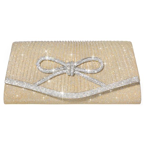 Bow Evening Bag Sparkly Clutch Purses for Women Glitter Rhinestone Envelope Wedding Party Prom Purse Dressy Clutch Bags