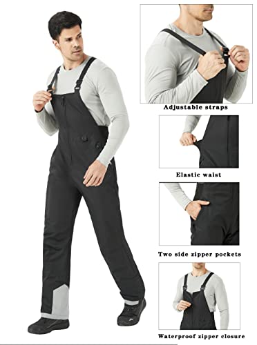 Wulful Mens Insulated Snow Bibs Waterproof Winter Ski Pants Snowboarding Overalls Black #TOP2
