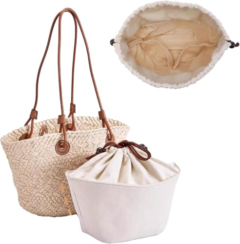 OAikor Bolsa organizadora de lona premium para inserção de bolsa de cesta Loewe Anagrama – Design de fecho superior com cordão, bolsa organizadora de cestas, bolso com zíper, bege/pequeno