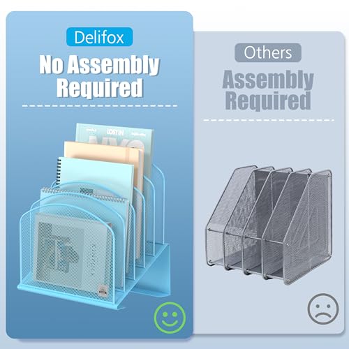 Delifox Inclined Desk File Organizer,Vertical File Folder Holder Stand Metal Rack File Sorter for Office Classroom Desktop Organization (1, Blue, 5) - Image 5