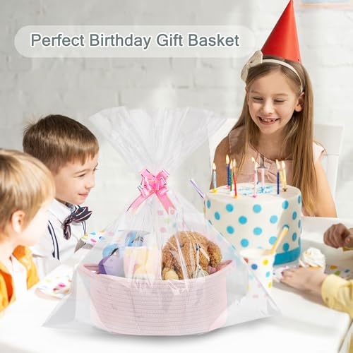 image for COMSE Small Woven Basket with Gift Bags and Ribbons, Gift Basket Empty