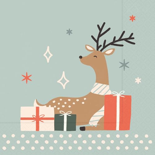 IHR Ideal Home Range Party Napkins Disposable 3-Ply Paper Lunch Napkin Pack, 6.5" x 6.5", Dancing Deer Presents, 20-Count