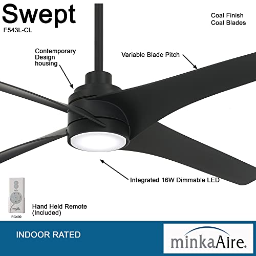 Minka-Aire F543L-CL Ventilador de teto varrido de 56 polegadas com luz regulável integrada de LED de