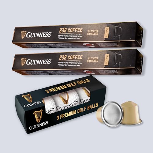 Guinness Coffee '232' Brew Gift Set – 2 x Guinness '232' Coffee Capsules (20 capsules) & 3 Logo Golf Balls by Tiki Tonga Coffee Roasters