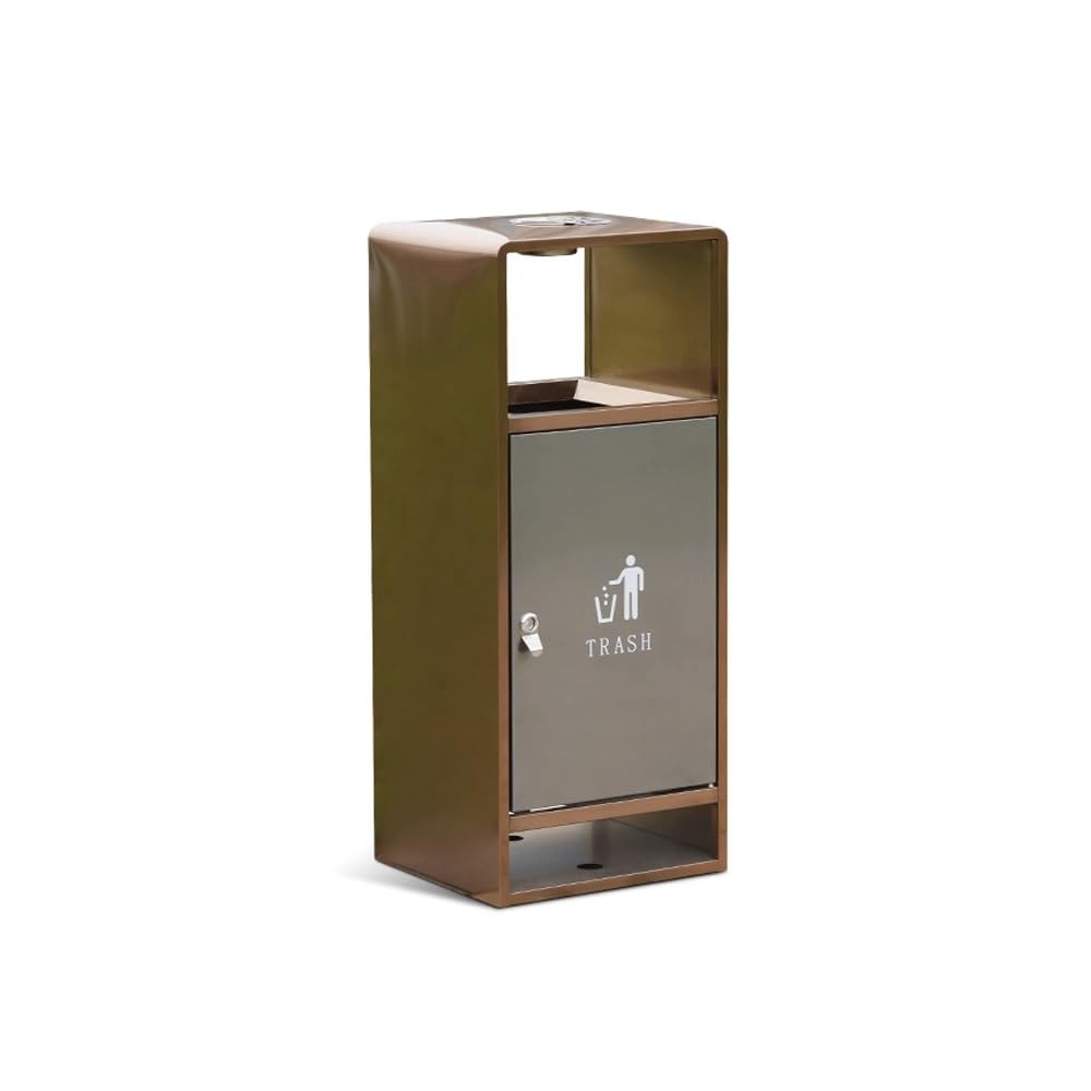 Cubo de Basura Exterior Papelera de Exterior de 40 litros, Papelera de Metal Cuadrada Grande con Apertura Lateral, Papelera Comercial Moderna (con cenicero) Cubo Reciclaje