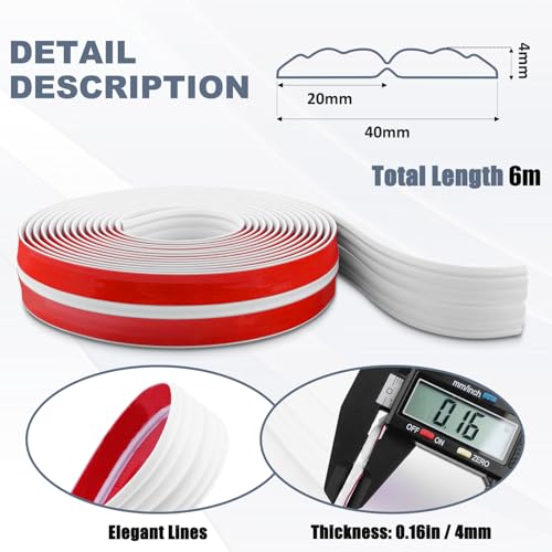 Miniatura 4 de Molduras De Pared Autoadhesivas Molduras Decorativas Protector Esquinas Pared Rodapie Pvc Protección De Esquinas Y Bordes 40mm 6m, Blanco